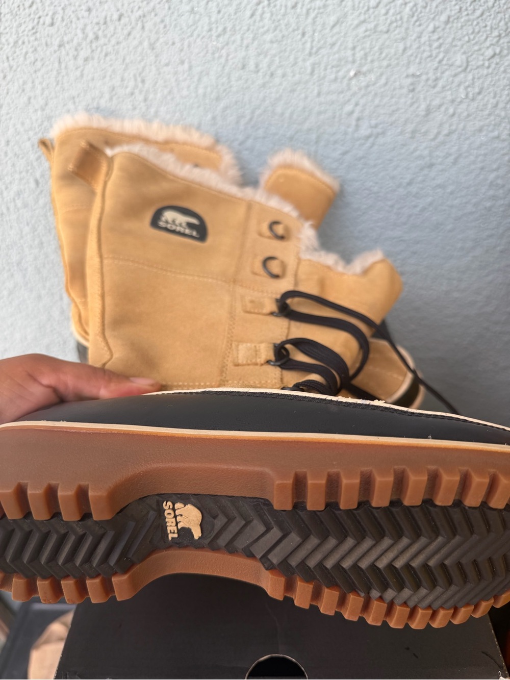 Sorel Tan Suede Fur-Trim Lace-Up Boot